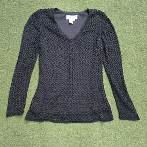Basix II Top Women's Medium Back Vintage 90's Beaded Long Sleeve